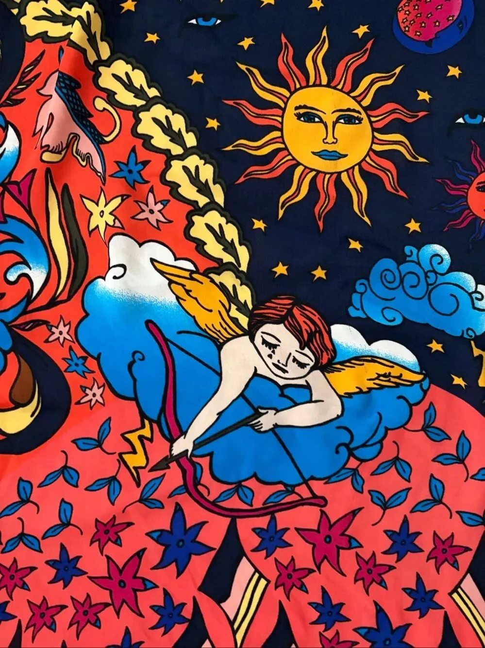 Bimba y Lola Oversized 46” Celestial Surrealist Scarf Sun Moon Cupid